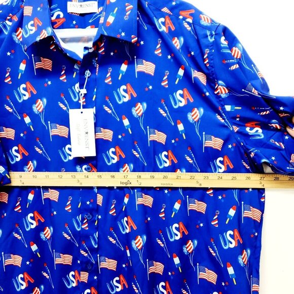 Patriotic Themed Mens Button-Up Shirt USA Print Short Sleeve Casual Fit Size XXL - Picture 6 of 11